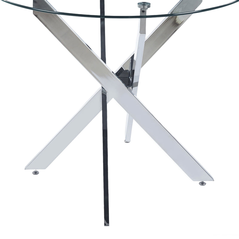 Dining Table With Cross Metal Leg And Tempered Glass, Modern Space Saving Kitchen Table For Living Room