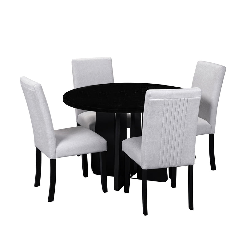 5 Piece Round Dining Table Set, Modern Dining Table And 4 Upholstered Chairs For Dining Room