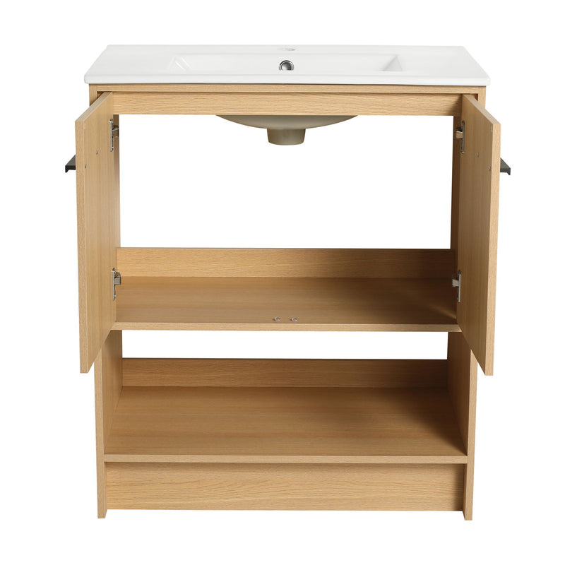 Modern Bathroom Vanity With Ceramic Sink, Freestanding Cabinet, Soft Closing Doors