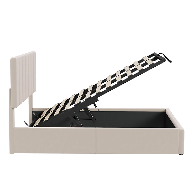 Elegant Upholstered Platform Bed With Hydraulic Storage System