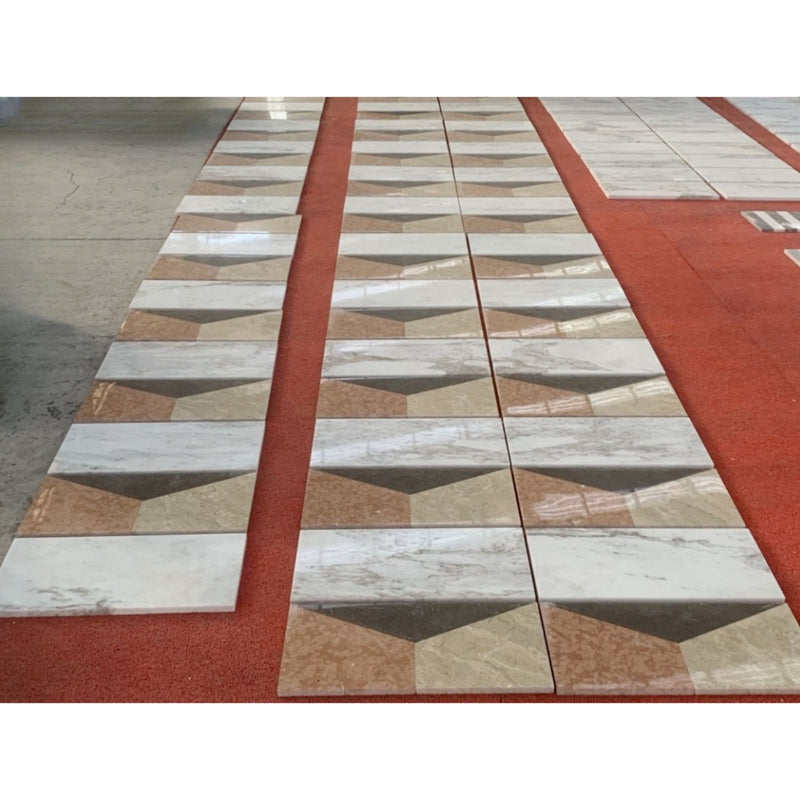 Waterjet Marble 4 Color Marble For Floor And Wall Polished Marble Tile Stone 1 Box Each Pattern 2 Pieces - White / Multi