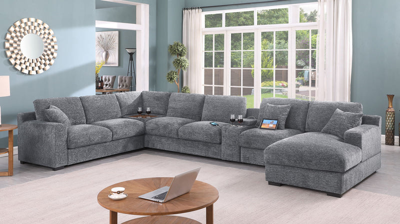 Celine - Fabric Corner Sectional Sofa With Right-Facing Chaise, Cupholders, And Charging Ports
