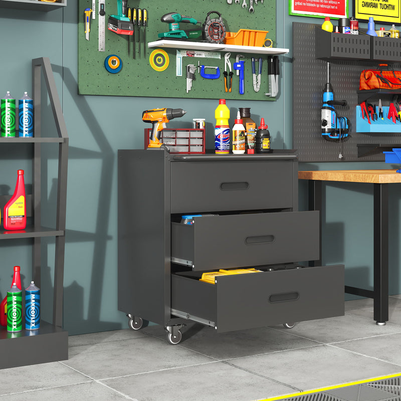 Heavy Duty Metal Storage Cabinet With Wheels 3 Drawer Tool Cabinet For Garage, Office, And Home Organizer Solutions