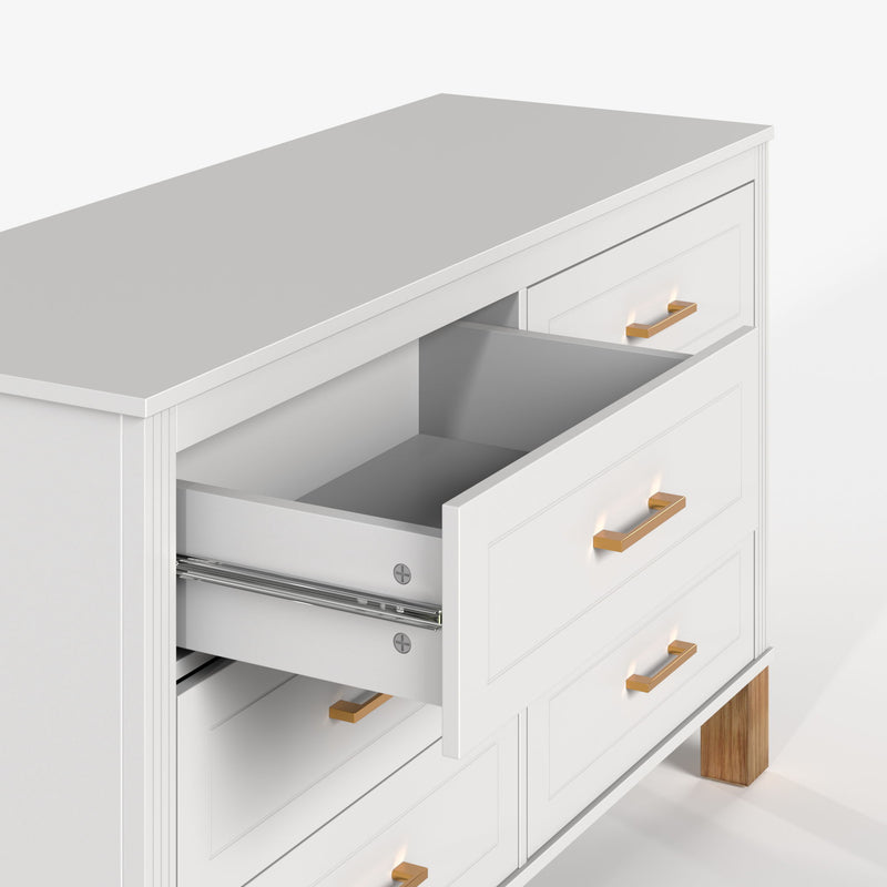 6 Drawer Double Dresser With Handles, Storage Cabinet - White