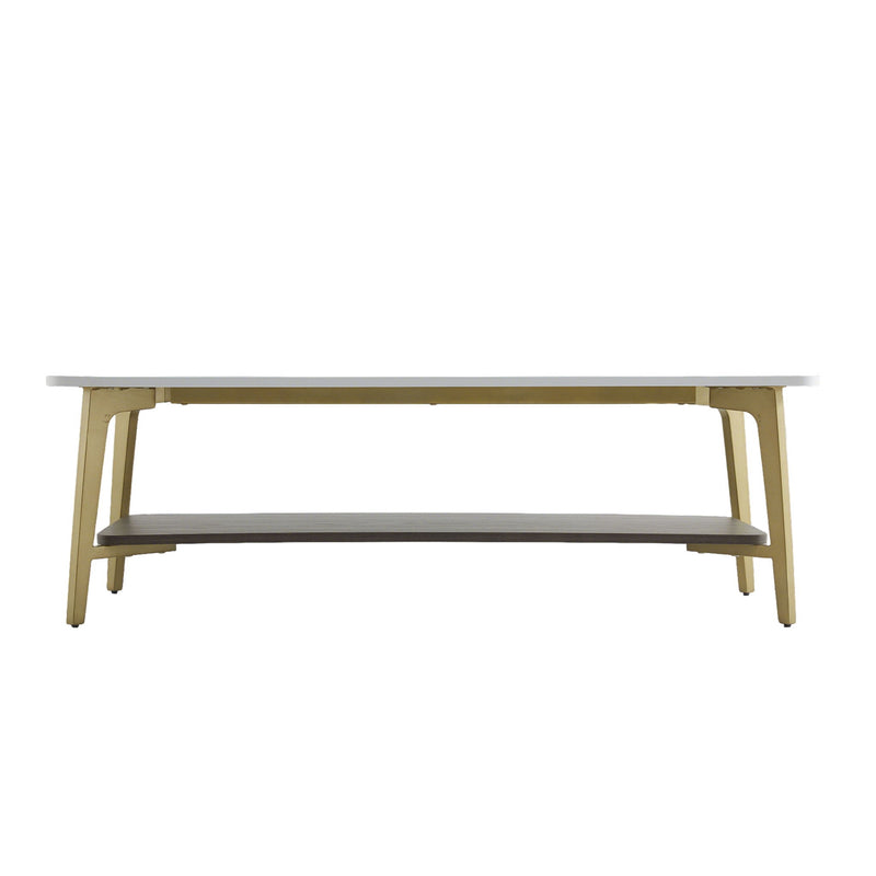 Coffee Table Rectangular Center Table For Living Room Open Space Side Table With Metal Frame - Golden / White