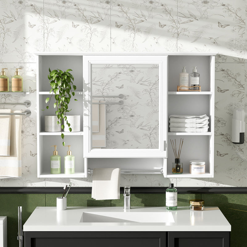 3 In 1 Modern Bathroom Mirror Cabinet With Adjustable Shelf, Soft Close Door, High Definition Mirror & Towel Bar