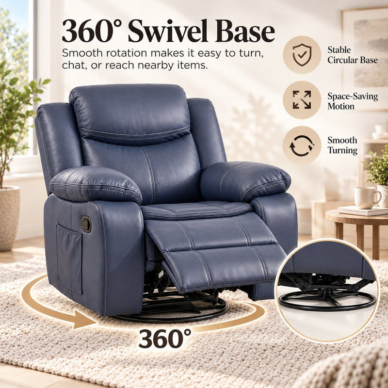 Rocker Recliner Chair With Manual Recline And 360° Swivel Base