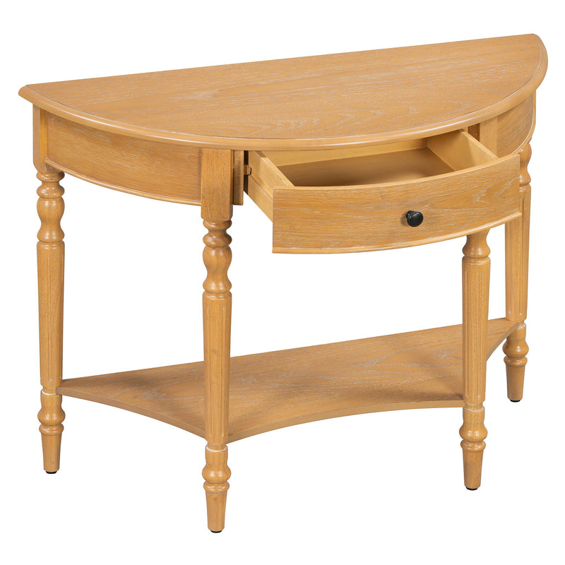 Half Moon Console Table With Drawer & Shelf