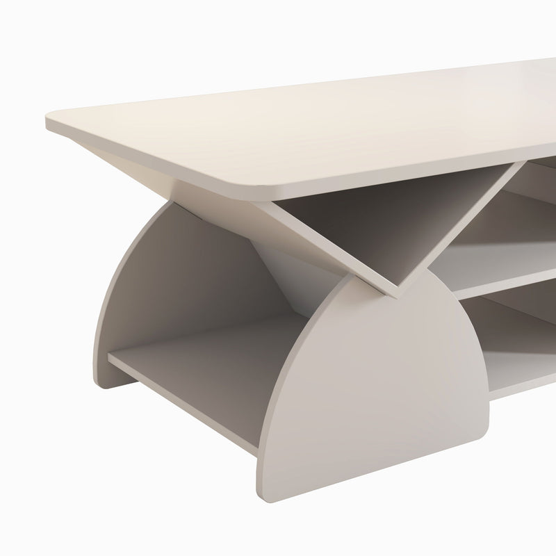 Geometric Engineered Coffee Table With Rounded Corners With Open Shelves