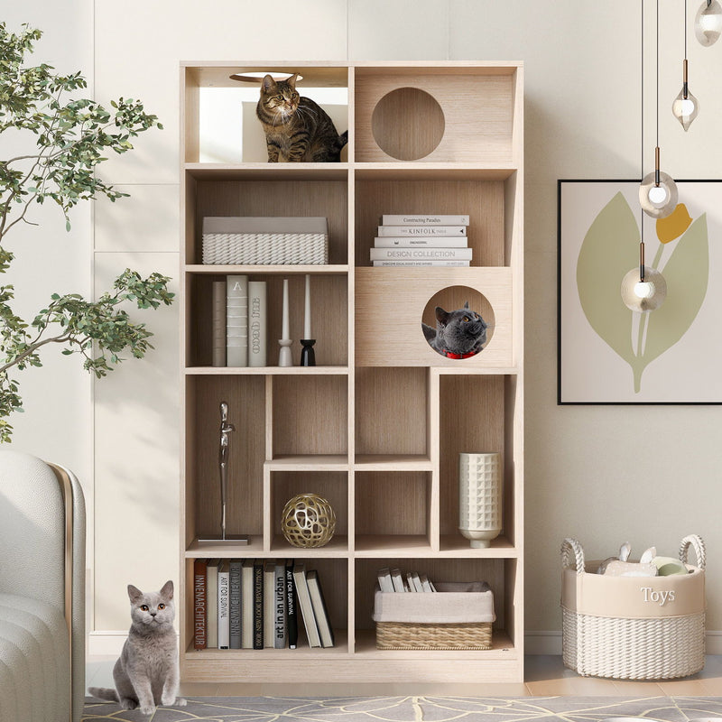 Furniture Style Cat Bookcase Cat Tree Shelves - Natural