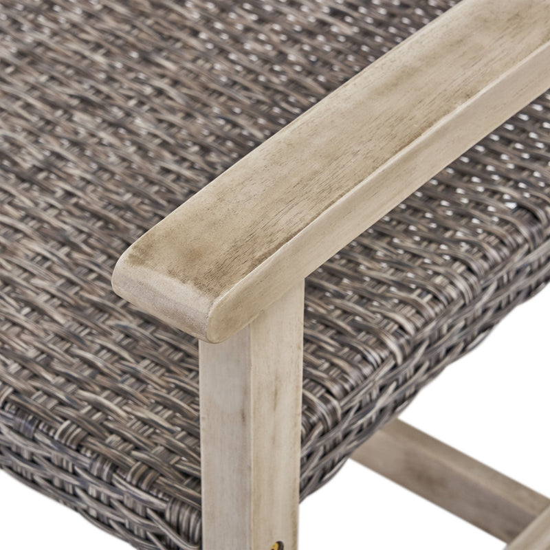 Hampton - Outdoor Wood And Wicker Loveseat - Gray