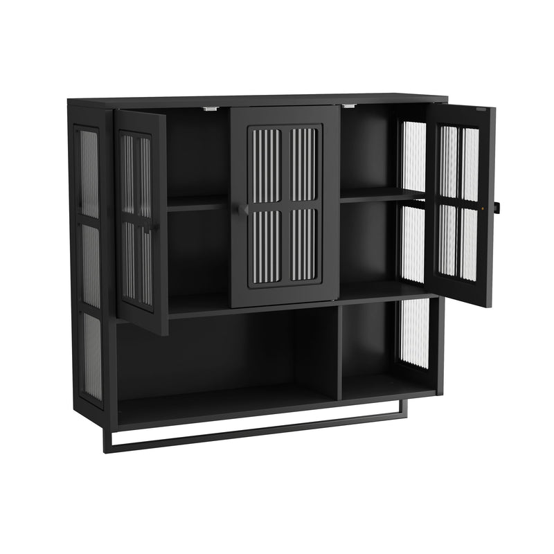 3 Door Wall Cabinet With Glass Door And Towel Bar