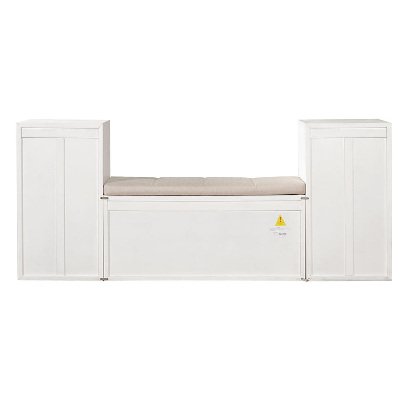 Entryway Storage Bench With Cushion, Drawers & Open Shelves