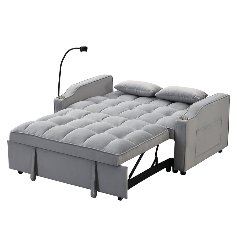 Modern Loveseat Futon Sofa With Pullout Bed, Adjustable Reclining Backrest, Toss Pillows