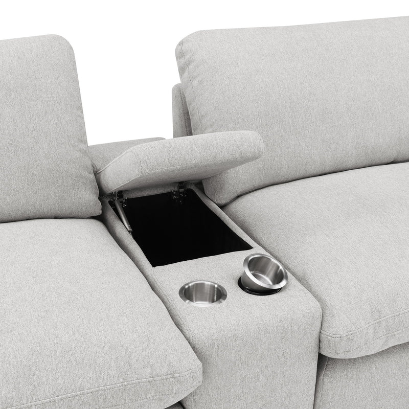Hollander - 5 Piece Power Home Theater Seating Set With Reclining Comfort And Dual Storage Consoles - Gray