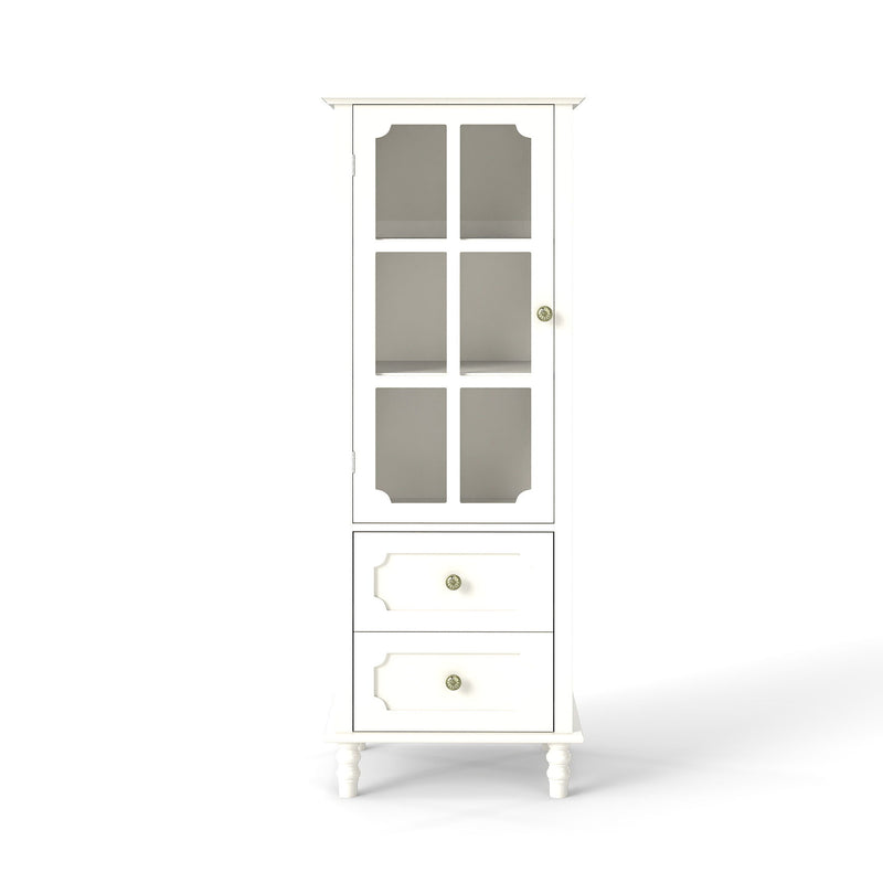 Minimalism Buffet Cabinet With Glass Doors And Double Drawer