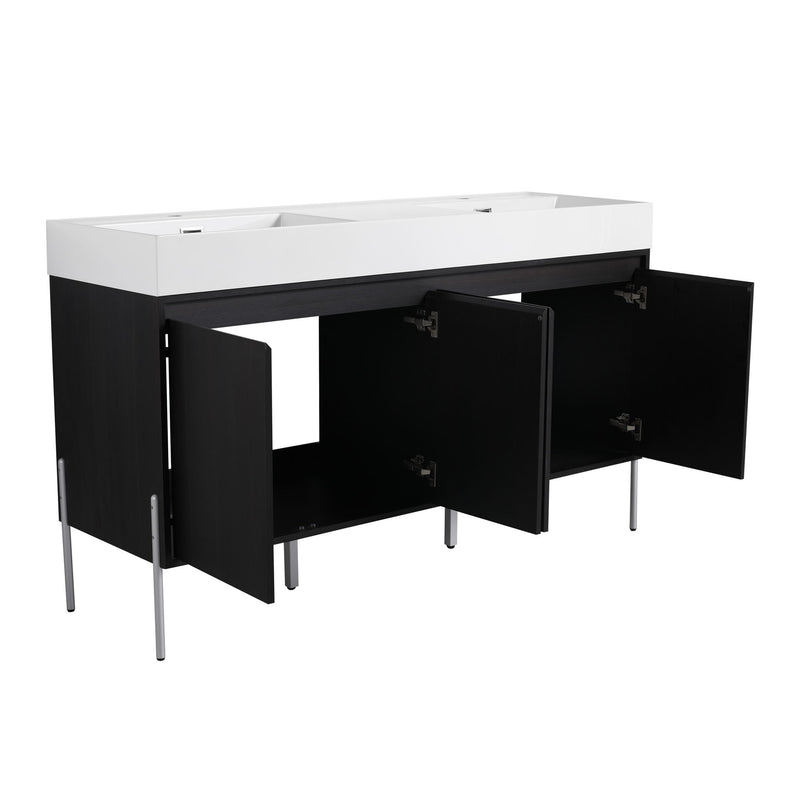 Freestanding Bathroom Vanity With Resin Sink And Storage Cabinet