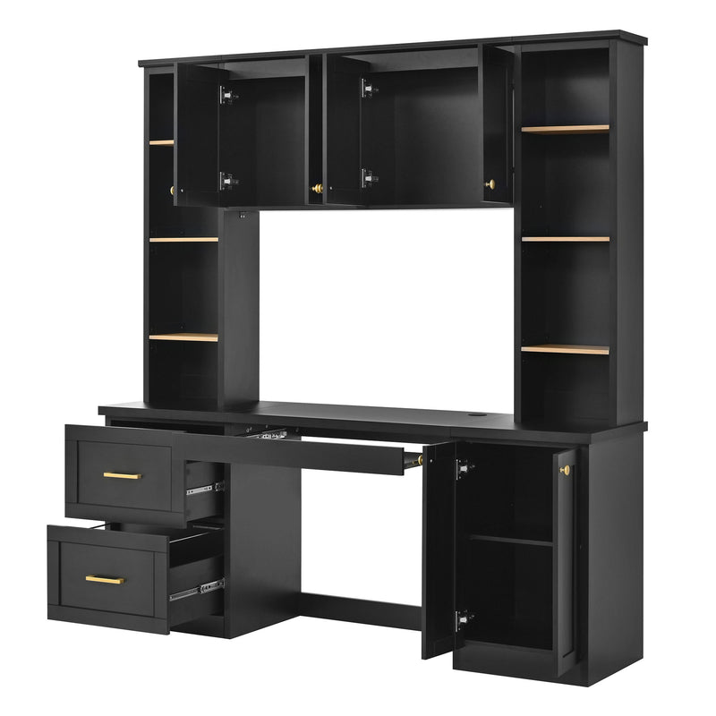 Computer Desk With Hutch, Workstation With Desk Grommet & Keyboard Tray