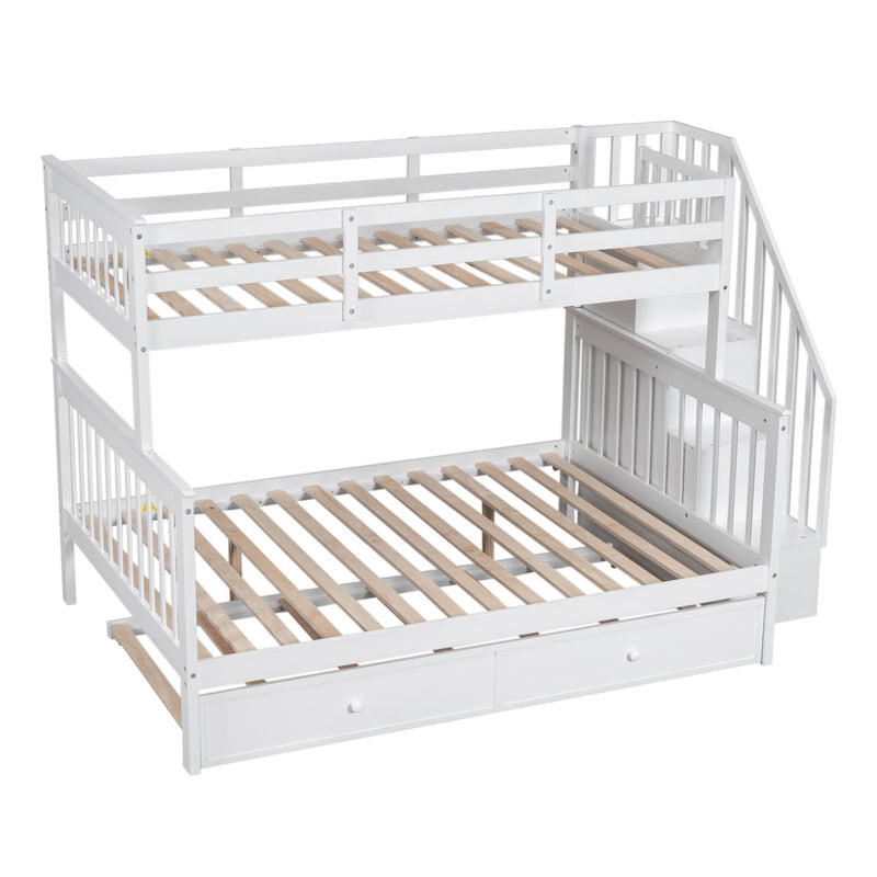 Bunk Bed With Twin Size Trundle, Storage And Guard Rail For Bedroom
