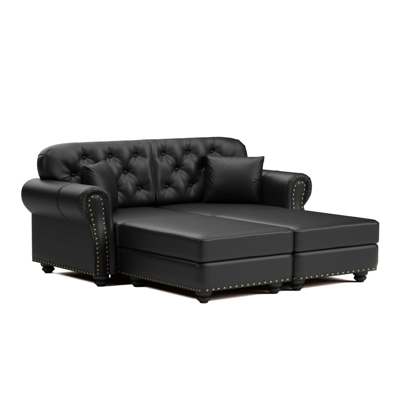 Upholstered Sofa With Nailhead Trim, Rolled Armrests With Ottoman
