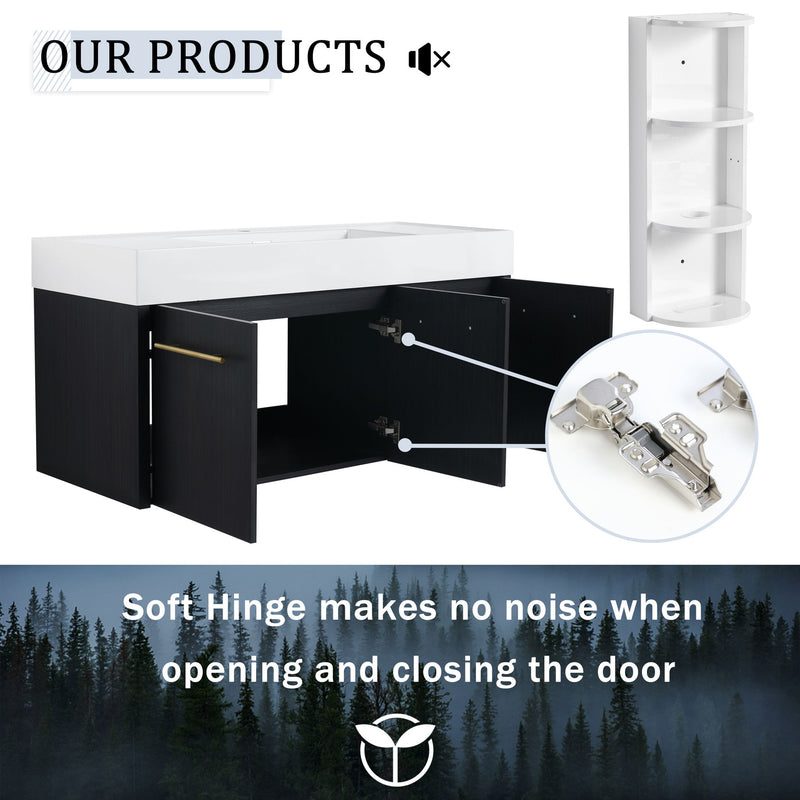 Modern Wall Mounted Bathroom Vanity With Thick Edge Resin Sink And Storage Rack