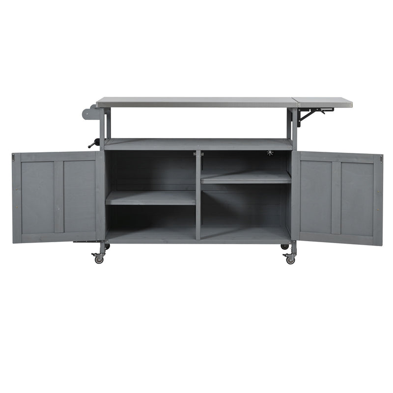 Foldable Outdoor Kitchen Island With Lockable Wheels, Storage Cabinet And Towel Rack For Patio