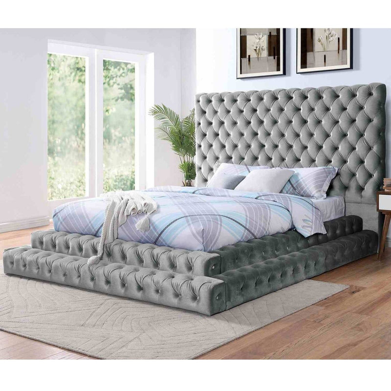 Tufted Oversized Headboard Platform Bed With Fully Upholstered Frame