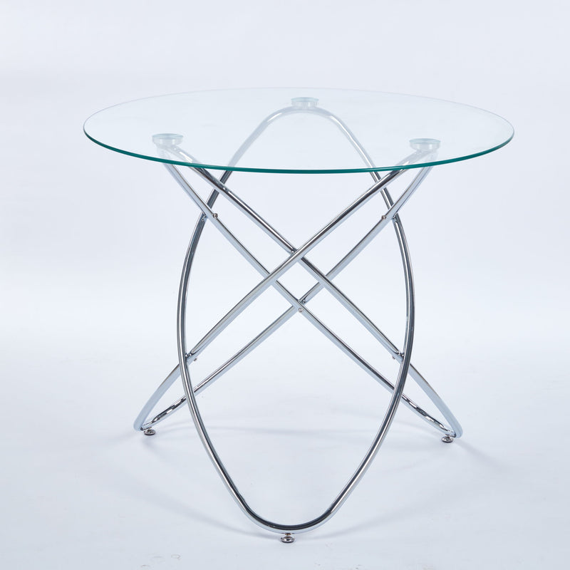 Metal Leg Dining Table With Tempered Glass Top