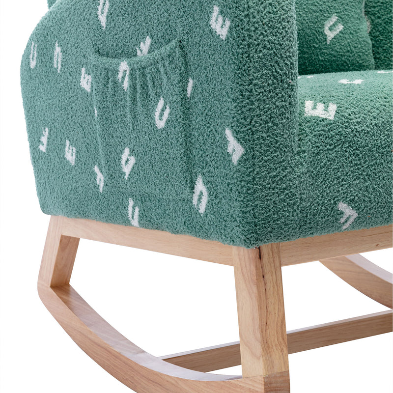 Modern Accent Rocker Armchair With Side Pocket, Upholstered High Back