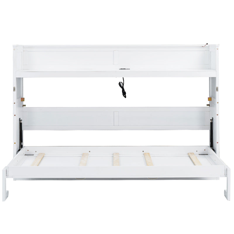Murphy Bed With Desk, LED Light And USB Charging Station