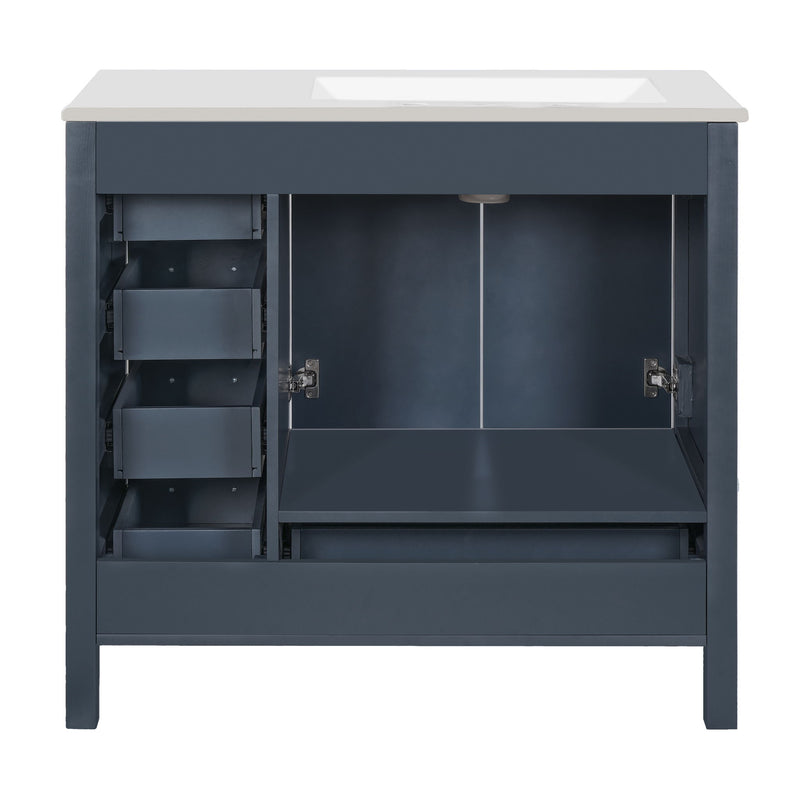 Bathroom Vanity With Ceramic Sink Combo, Abundant Storage Cabinet 2 Soft Close Doors And 5 Drawers