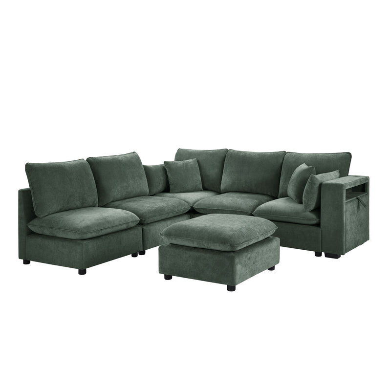 Modern Sectional Sofa U-Shaped With Movable Ottoman Storage Armrests And USB Ports