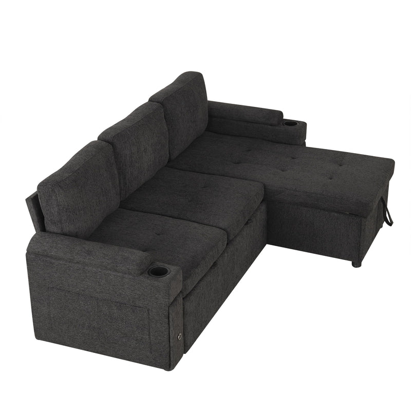 Convertible L Shaped Sofa Couch With Storage, Cup Holders, USB Ports