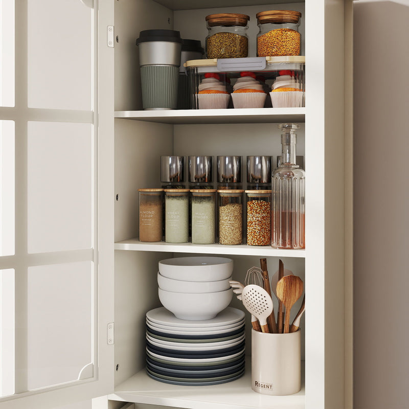 Minimalism Buffet Cabinet With Glass Doors And Double Drawer