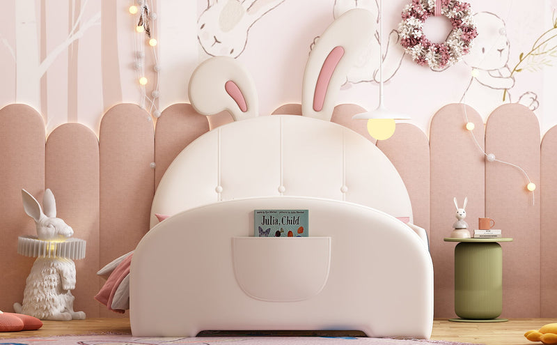 Upholstered Rabbit-Shape Princess Bed With Headboard And Footboard