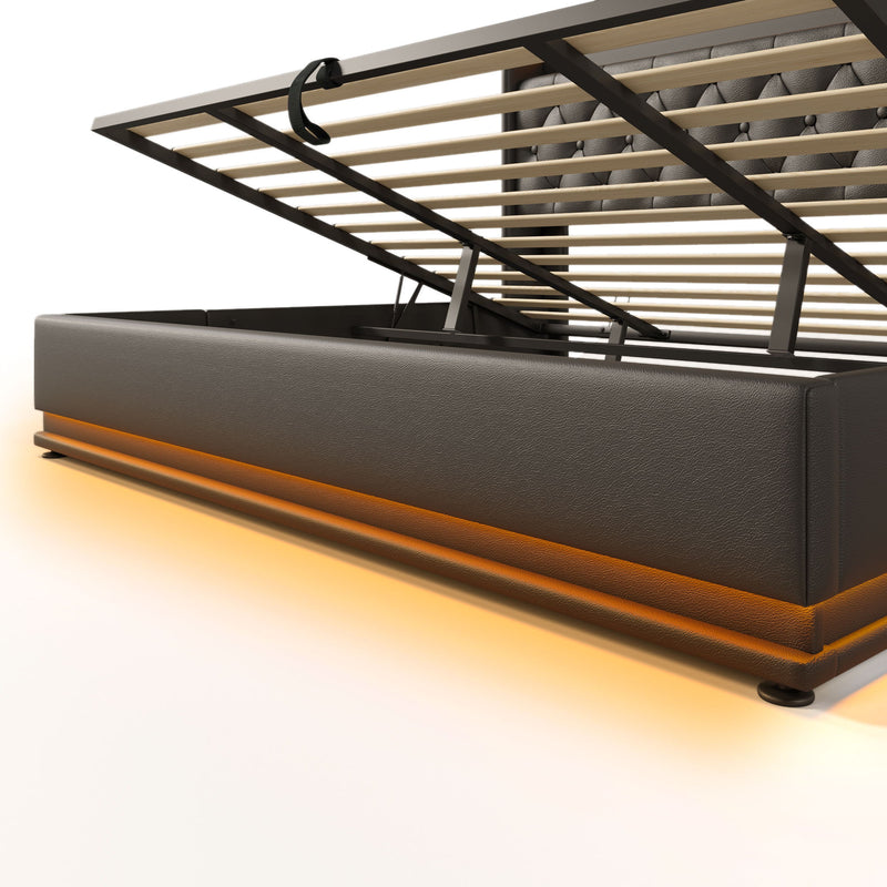 Upholstered Bed, 360 Surround LED Function, Remote Control, Hydraulic Storage Bed With USB, Type-C Charging (Without Mattress)