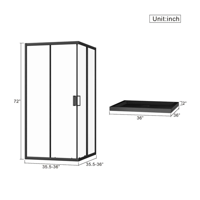 Corner Shower Enclosure, Frameless Pivot Door - Black
