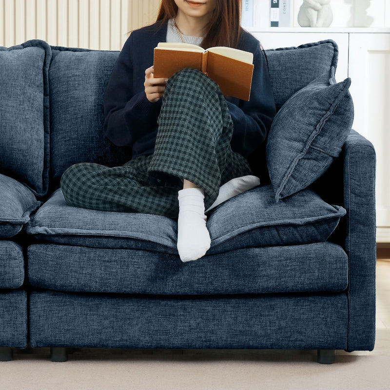 Modular Sectional Sofa L-Shaped Couch With Movable Ottoman - Blue