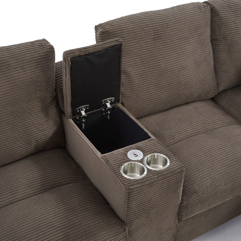Modern U - Shaped Sectional Sofa With Storage Ottomans, USB Ports, And Cup Holders
