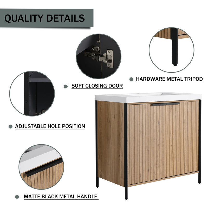 Modern Freestanding Bathroom Vanity With Resin Sink & Soft Close Cabinet Doors
