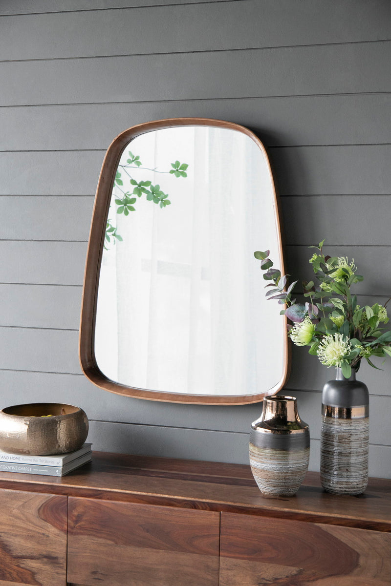 Irrgeular Mirror With Wood Frame, Wall Mirror For Living Room Bathroom Entryway - Brown