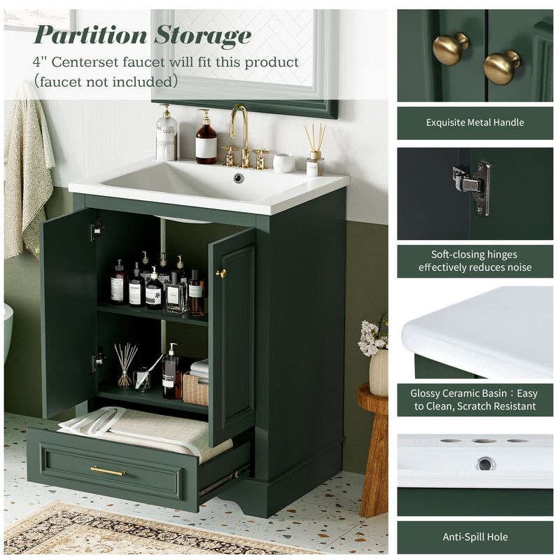 Bathroom Vanity With Ceramic Sink Combo, Modern Freestanding Storage Cabinet With Silver Handles