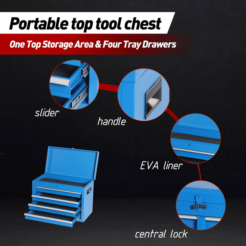 Tool Chest, 5 Drawer Rolling Tool Storage Cabinet With Detachable Top Tool Box, Liner, Universal Lockable Wheels, Adjustable Shelf, Locking Mechanism, Metal Tool Cart For Garage Workshop