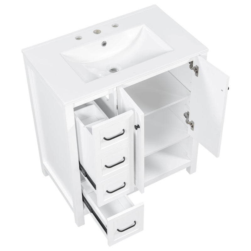 Bathroom Vanity With Sink Top, Bathroom Vanity Cabinet With 2 Doors And 2 Drawers, Open Shelf
