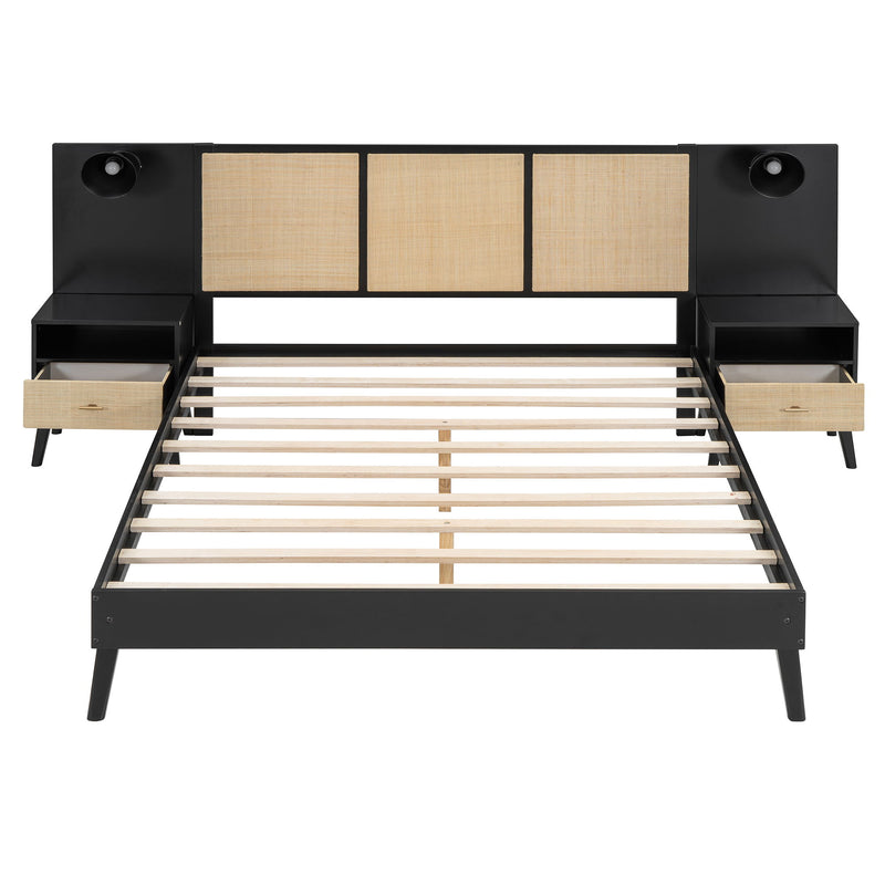 Bed Frame With 2 Nightstands Elegant Design With Lamps