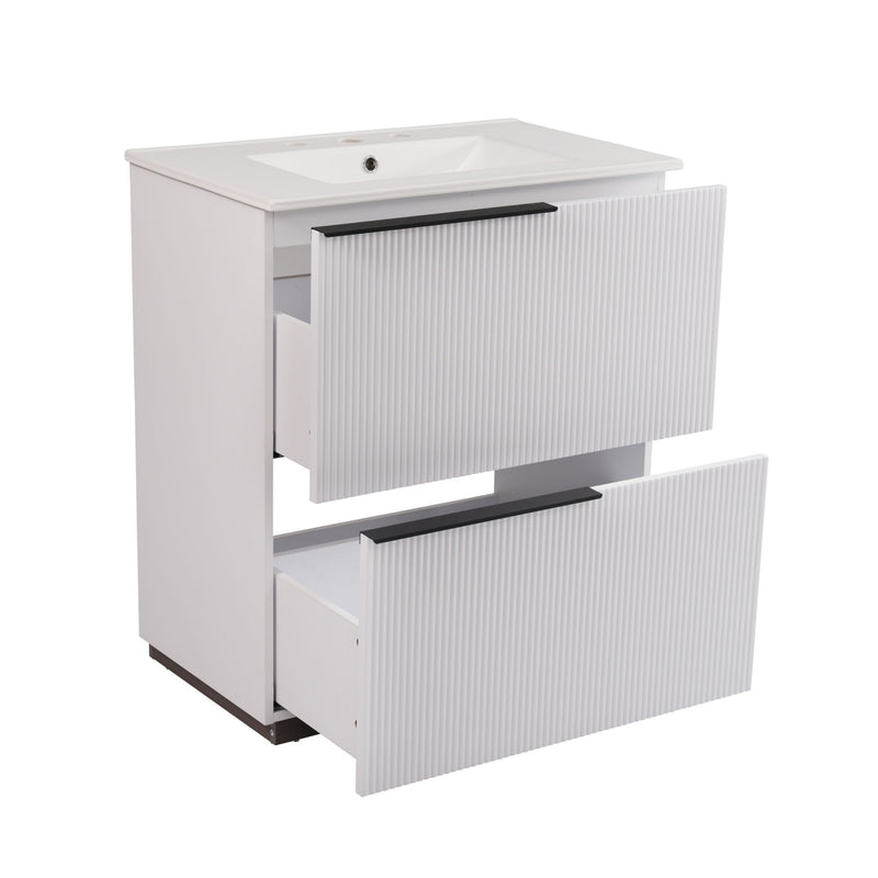 Fluted Bathroom Vanity With Ceramic Sink, Soft Close Slides