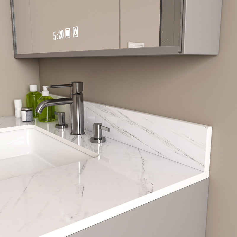 Bianco Carrara Venato Elegant Marble Vanity Top, Bathroom Vanity With Undermount Sink, Sintered Stone