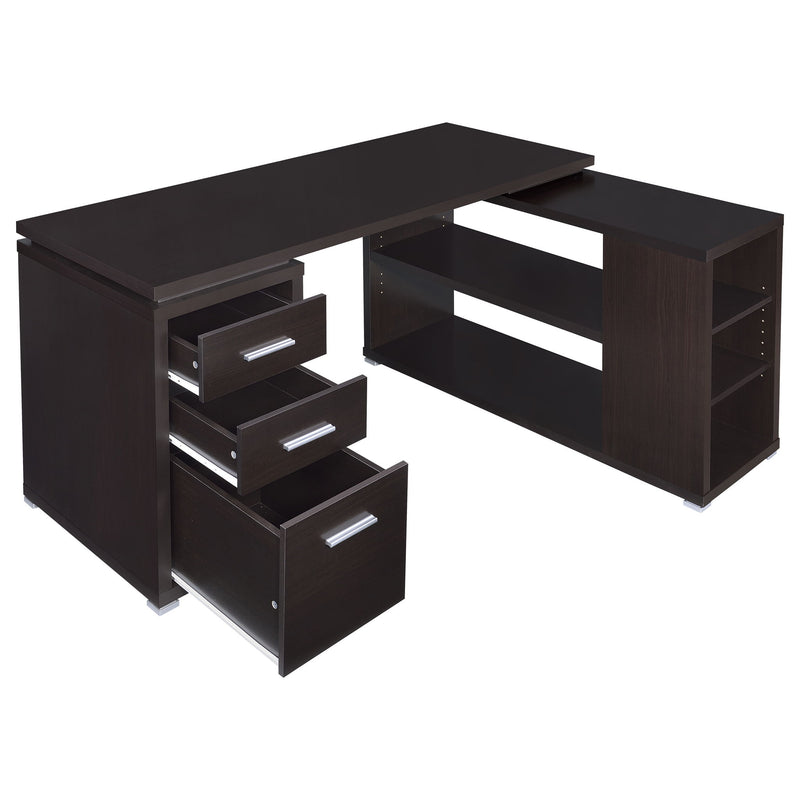 Tona - L-Shape Computer Desk With 3 Drawers And 5 Shelves