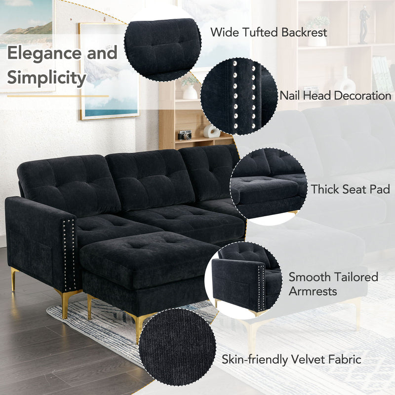 Modern L - Shape Convertible Sectional Sofa With Movable Ottoman