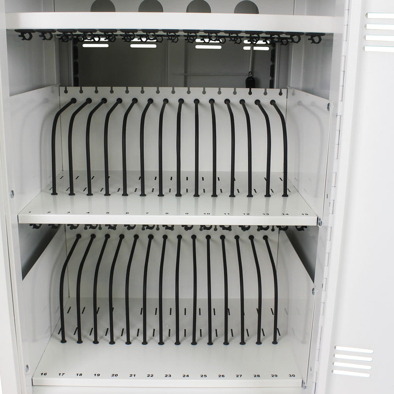 Mobile Charging Cart And Cabinet For Tablets Laptops 30 Device With Combination Lock - Antique White